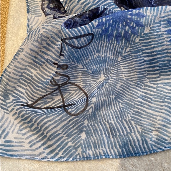 Desigual lightweight blue and white semi sheer oversized scarf - Picture 8 of 8